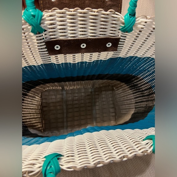 Summer Beach Straw bag with leather and tapestry closure snap - Picture 8 of 9